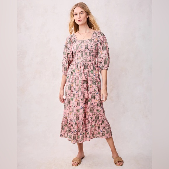 Printfresh Dresses & Skirts - NWT Printfresh Florence Dress Gilded Greenhouse Print L Organic Cotton Midi Pink